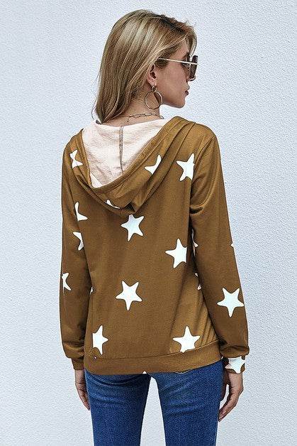 Stars Print Zip Up Long Sleeve Drawstring Hoodie - Shop Style & More | Fresh Looks, Everyday Deals & Free Shipping