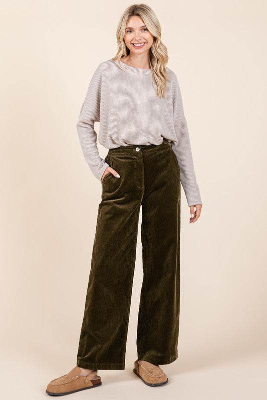 Mittoshop Corduroy Back Elastic Waist Pants - Shop Style & More | Fresh Looks, Everyday Deals & Free Shipping