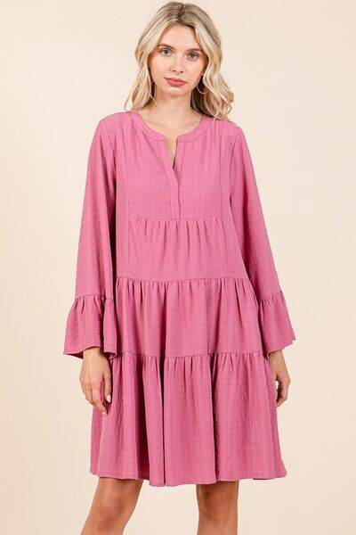 Mittoshop Tiered Notched Flare Sleeve Dress - Shop Style & More | Fresh Looks, Everyday Deals & Free Shipping