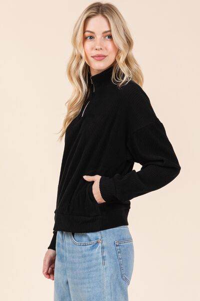 BOMBOM Quarter Zip Long Sleeve Sweatshirt with Pockets - Shop Style & More | Fresh Looks, Everyday Deals & Free Shipping
