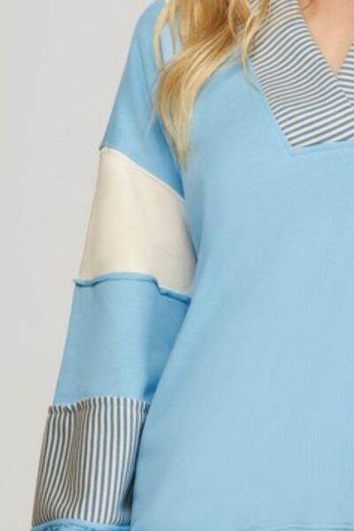 She + Sky Full Size Color Block Sleeve Johnny Collar French Terry Sweatshirt Plus Size - Shop Style & More | Fresh Looks, Everyday Deals & Free Shipping