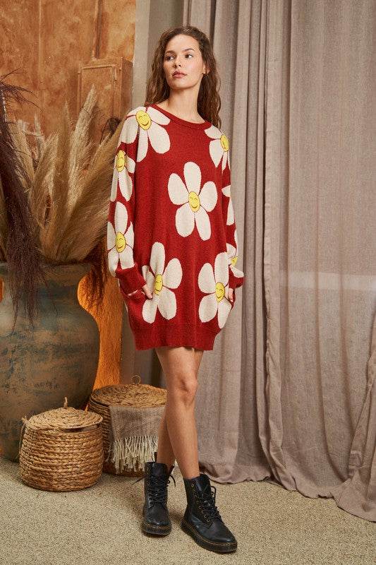 HAPPY FACE PRINT KNIT SWETAER - Shop Style & More | Fresh Looks, Everyday Deals & Free Shipping