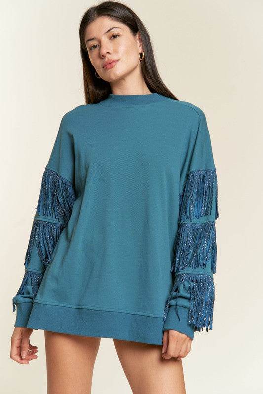 Silver studded fringe sleeve top PLUS JJT5009P - Shop Style & More | Fresh Looks, Everyday Deals & Free Shipping