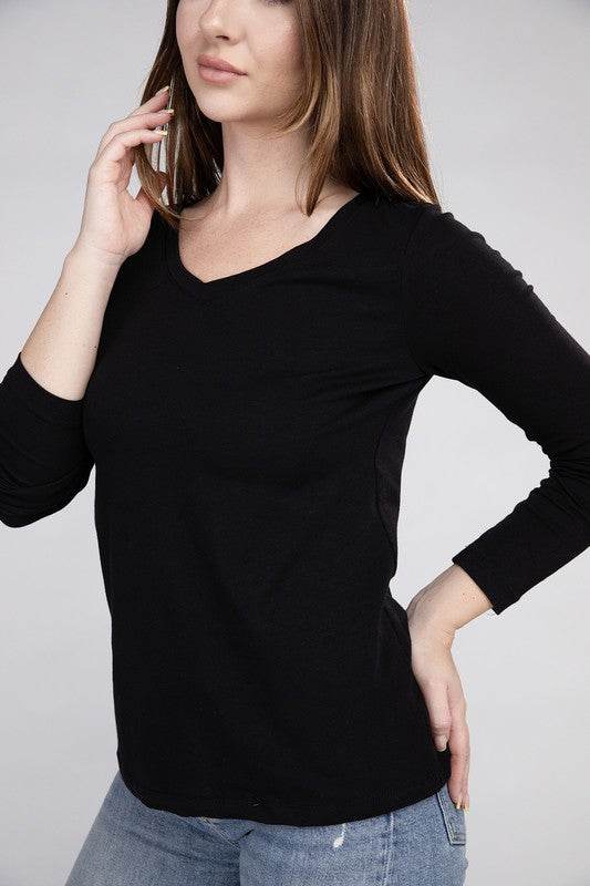 Cotton V-Neck Long Sleeve T-Shirt - Shop Style & More | Fresh Looks, Everyday Deals & Free Shipping