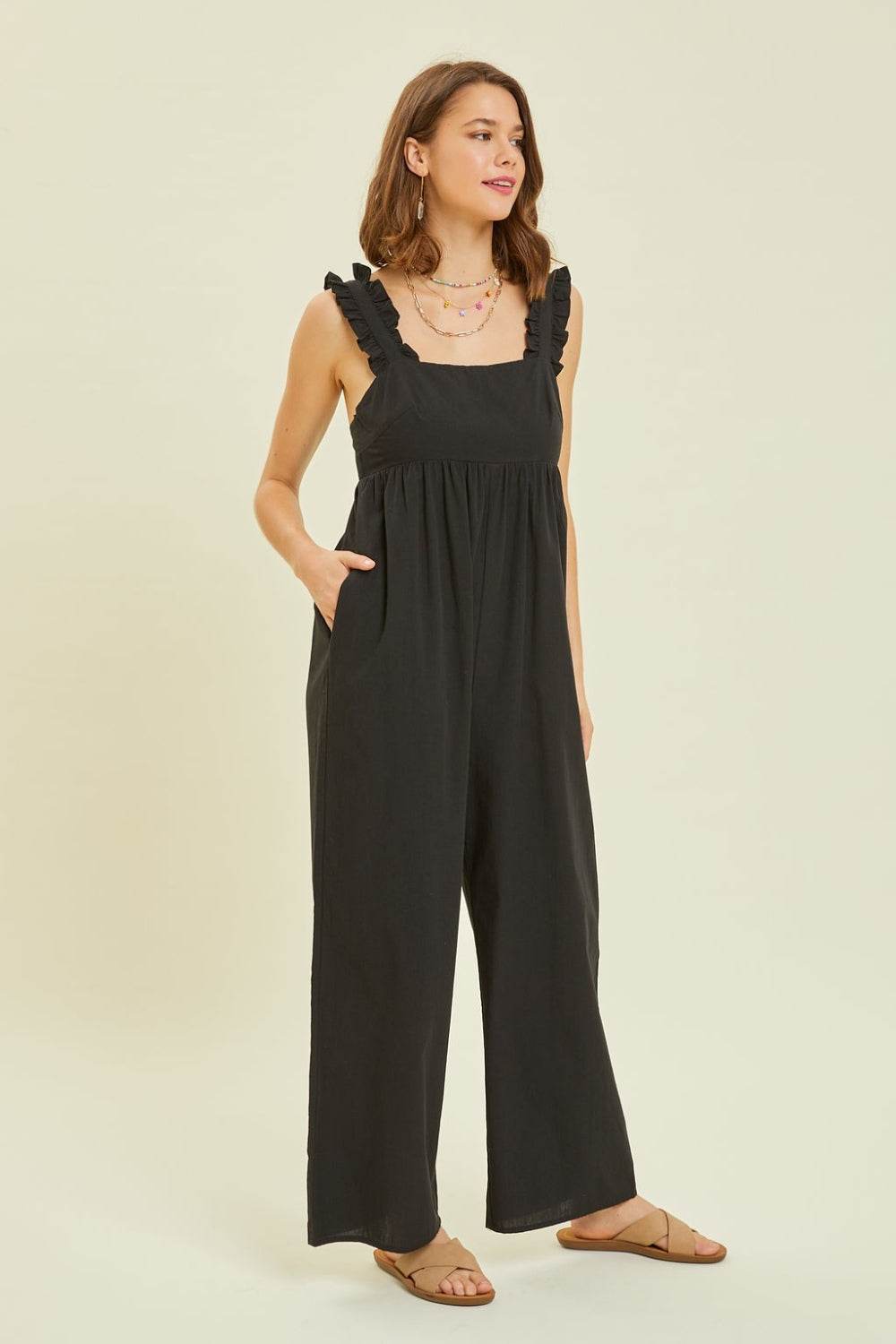 HEYSON Full Size Ruffled Strap Back Tie Wide Leg Jumpsuit - Shop Style & More | Fresh Looks, Everyday Deals & Free Shipping