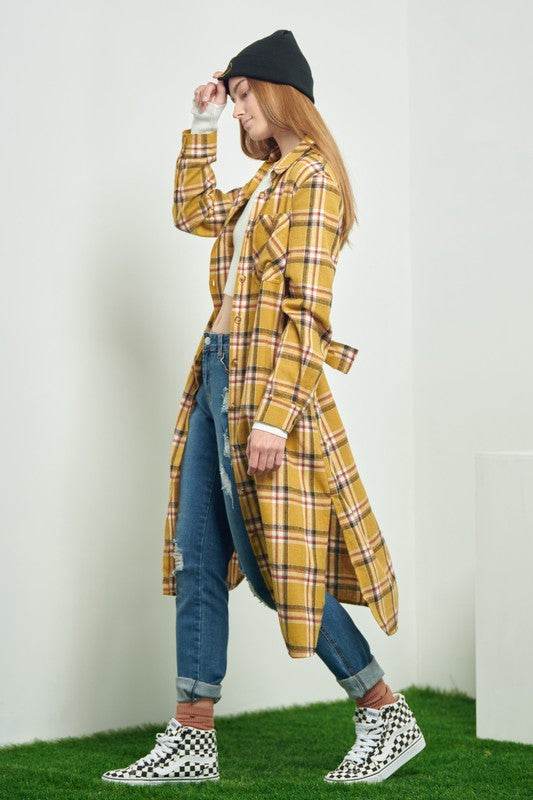 PLAID PRINT COLLAR LONG SHIRT DRESS - Shop Style & More | Fresh Looks, Everyday Deals & Free Shipping