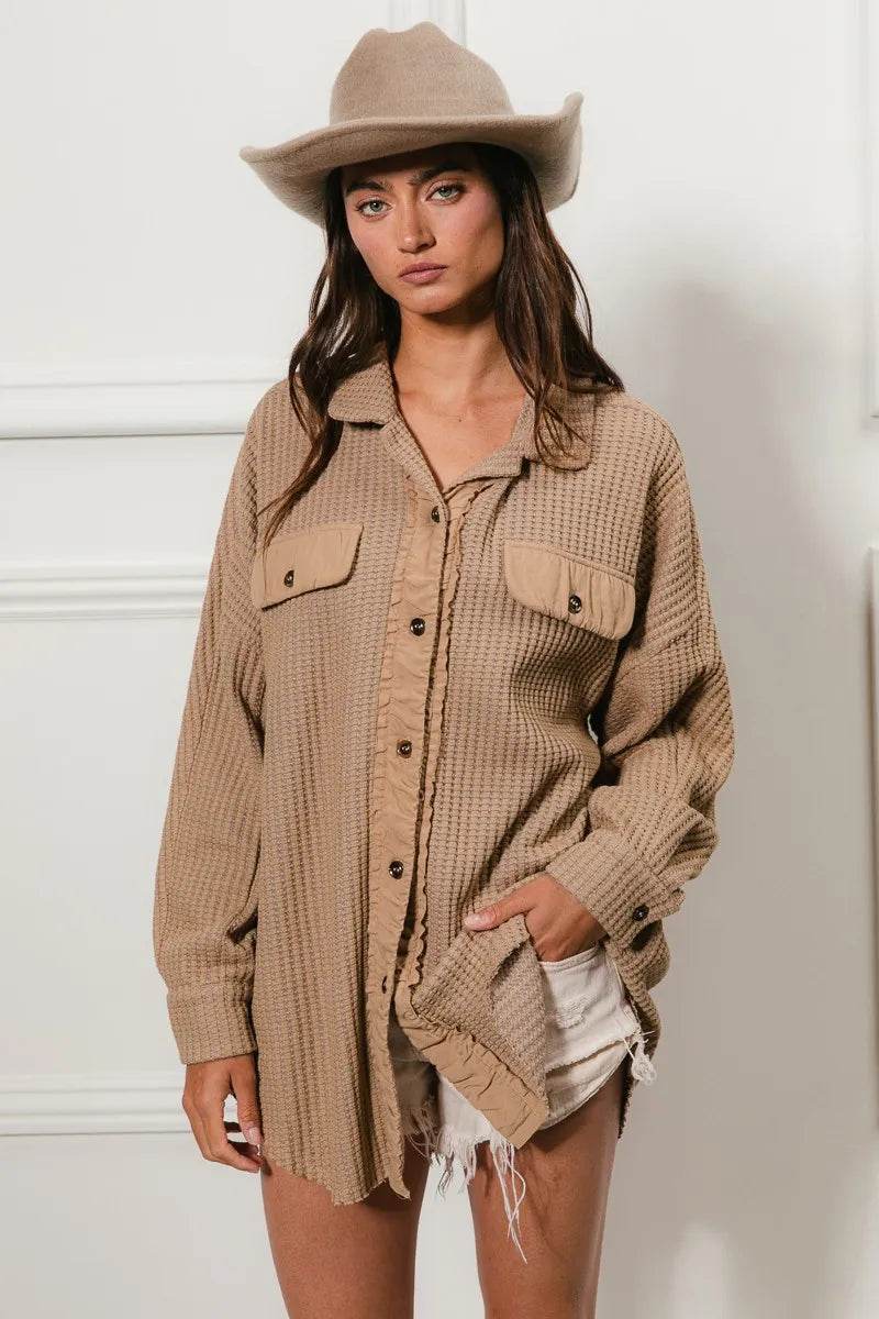 BiBi Heavy Waffle Oversized Shacket - Shop Style & More | Fresh Looks, Everyday Deals & Free Shipping