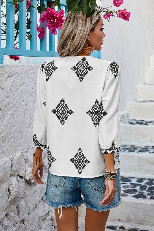 Printed T Shirt V Neck Loose Puff Sleeves Shirts - Shop Style & More | Fresh Looks, Everyday Deals & Free Shipping