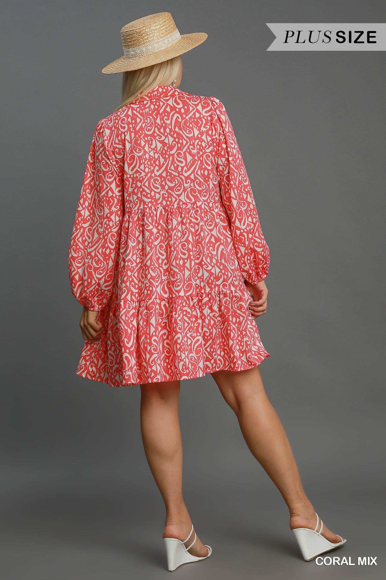 Umgee Full Size Two Tone Print Balloon Sleeve Tiered Dress Plus Size - Shop Style & More | Fresh Looks, Everyday Deals & Free Shipping