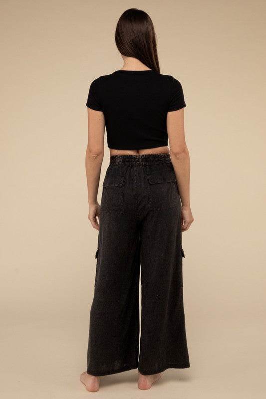 Washed Linen Elastic Band Waist Cargo Pants - Shop Style & More | Fresh Looks, Everyday Deals & Free Shipping
