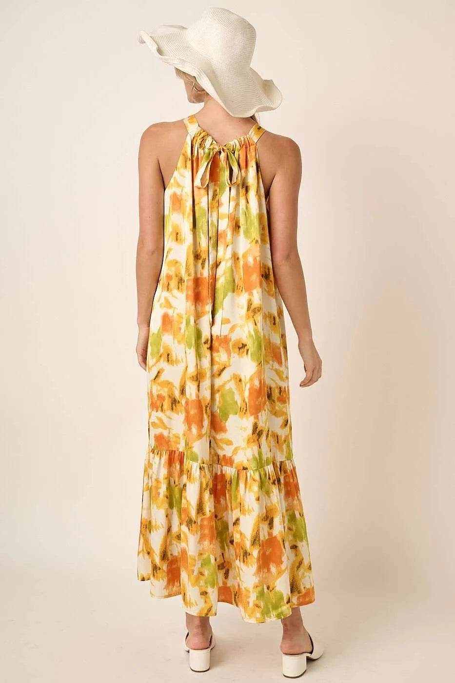 Mittoshop Watercolor Print Halter Neck Satin Maxi Dress - Shop Style & More | Fresh Looks, Everyday Deals & Free Shipping