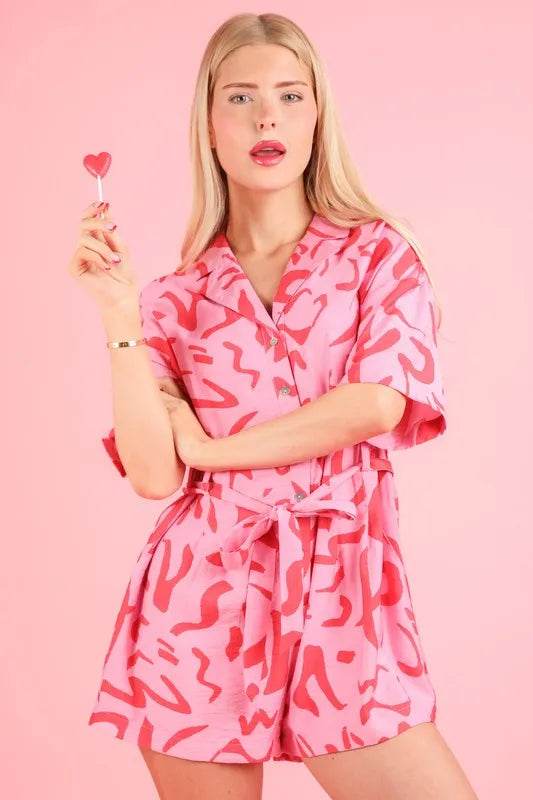 VERY J Oversized Printed Button Down Resort Romper - Shop Style & More | Fresh Looks, Everyday Deals & Free Shipping