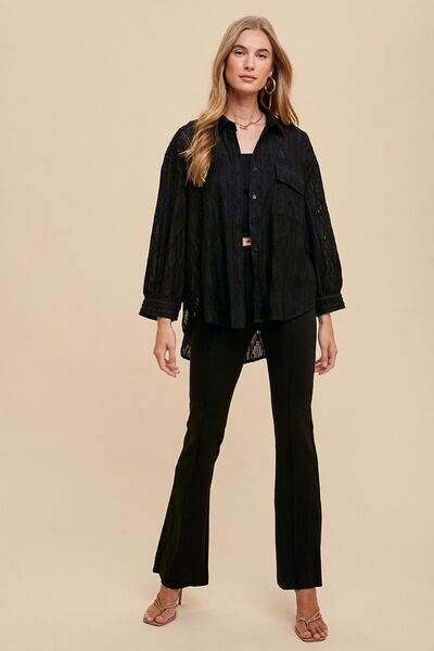 Annie Wear Openwork Button Down Drop Shoulder Shirt - Shop Style & More | Fresh Looks, Everyday Deals & Free Shipping