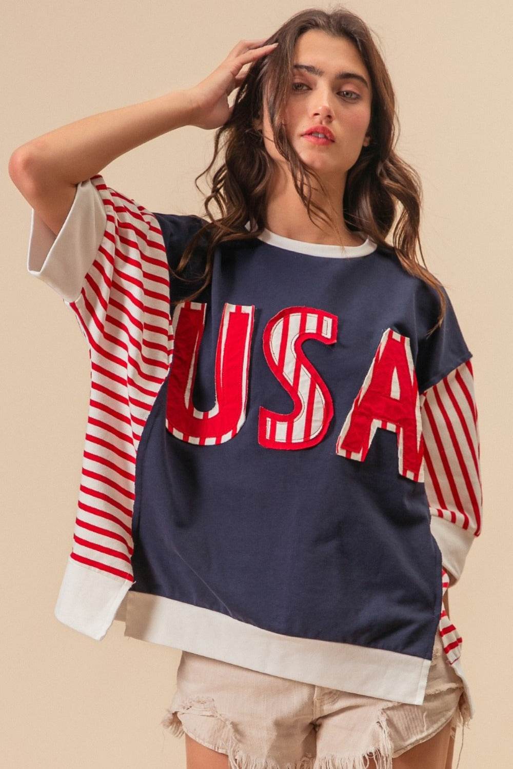 BiBi USA Letter Patchwork Contrast Short Sleeve T-Shirt - Shop Style & More | Fresh Looks, Everyday Deals & Free Shipping