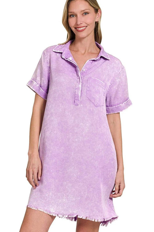 Zenana Tencel Mineral Washed Collared Shirts Dress - Shop Style & More | Fresh Looks, Everyday Deals & Free Shipping