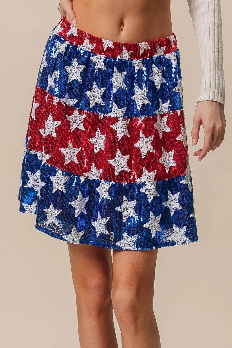 BiBi American Flag Theme Star Sequin Tiered Skirt - Shop Style & More | Fresh Looks, Everyday Deals & Free Shipping