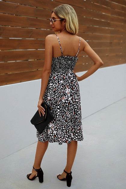 V Neck Spaghetti Strap Leopard Cut Out Midi Dress - Shop Style & More | Fresh Looks, Everyday Deals & Free Shipping