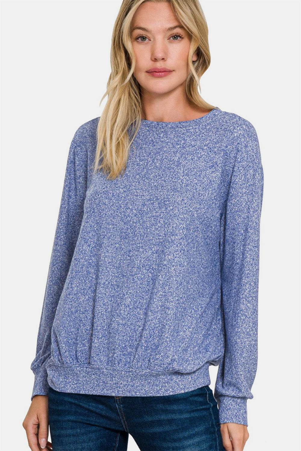 Zenana Full Size Melange Round Neck Top - Shop Style & More | Fresh Looks, Everyday Deals & Free Shipping