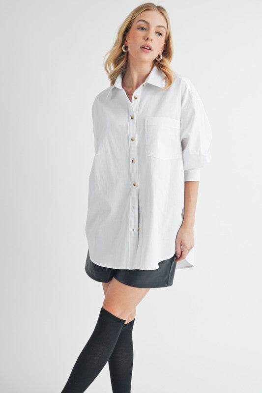 Aemi + Co High-Low Collared Neck Drop Shoulder Shirt - Shop Style & More | Fresh Looks, Everyday Deals & Free Shipping