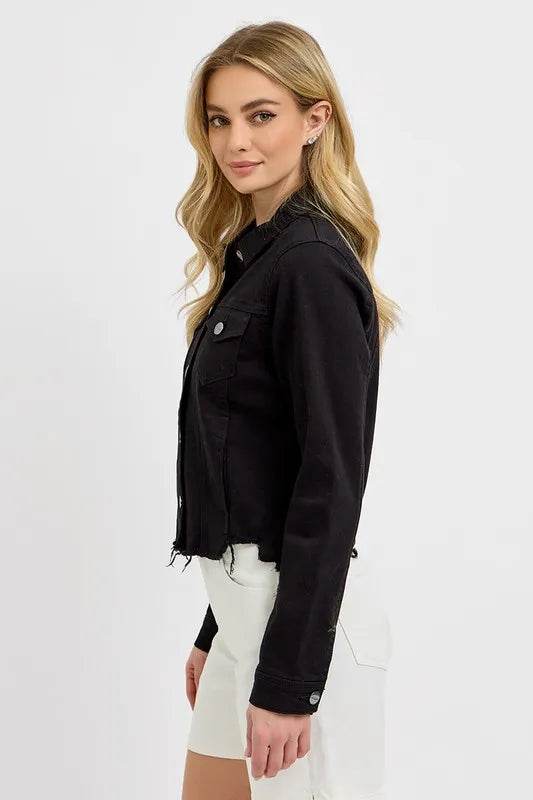 RISEN Full Size Irregular Fray Hem Button Up Denim Jacket Plus Size - Shop Style & More | Fresh Looks, Everyday Deals & Free Shipping