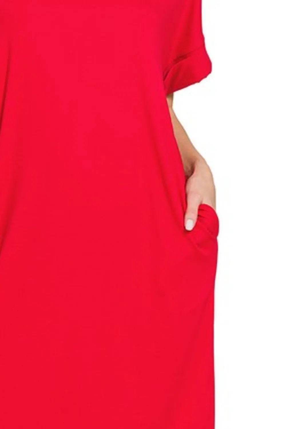 Zenana Rolled Short Sleeve Round Neck Dress - Shop Style & More | Fresh Looks, Everyday Deals & Free Shipping
