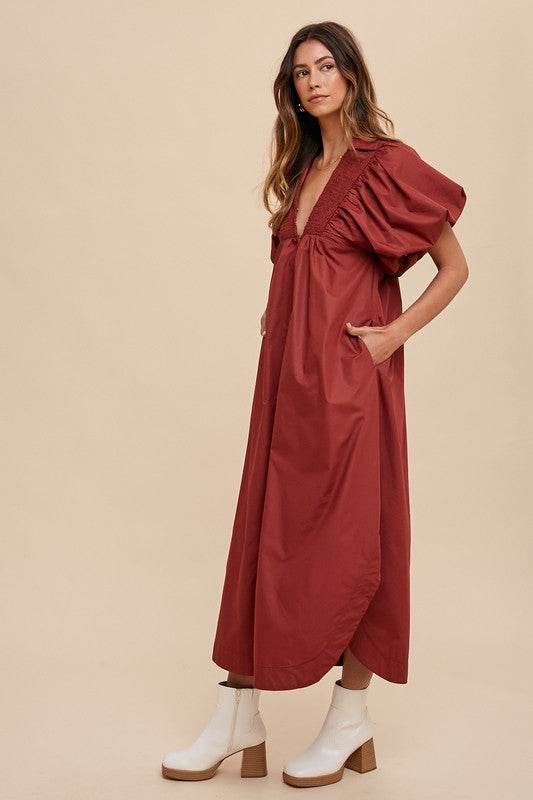 Annie Wear Smocked Puff Sleeve Midi Dress - Shop Style & More | Fresh Looks, Everyday Deals & Free Shipping