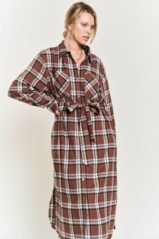 PLAID PRINT COLLAR LONG SHIRT DRESS PLUS - Shop Style & More | Fresh Looks, Everyday Deals & Free Shipping