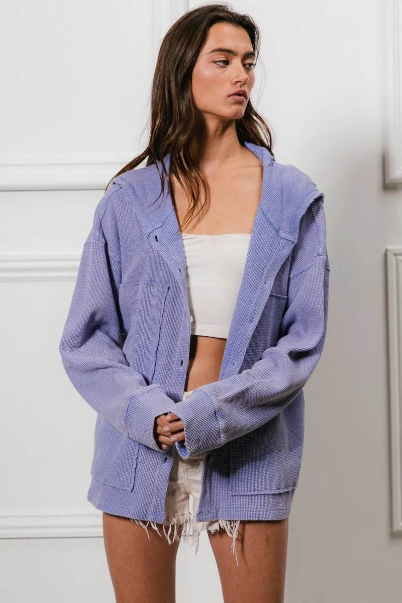 BiBi Washed Waffle Thermal Hooded Jacket - Shop Style & More | Fresh Looks, Everyday Deals & Free Shipping