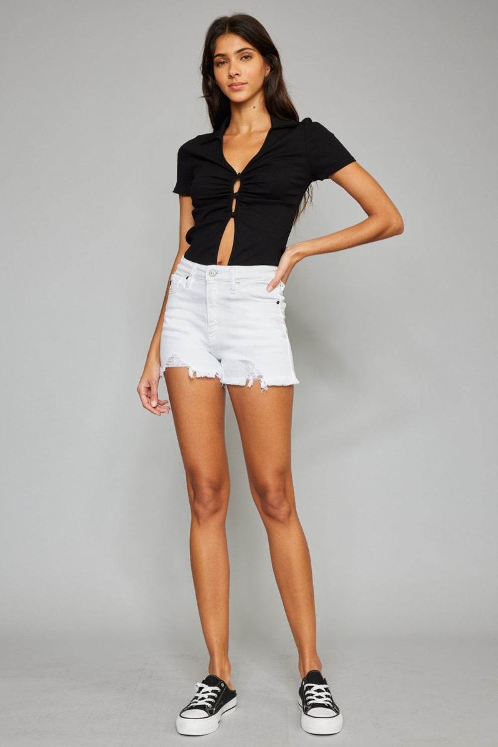 Kancan Full Size High Rise Frayed Hem Denim Shorts - Shop Style & More | Fresh Looks, Everyday Deals & Free Shipping