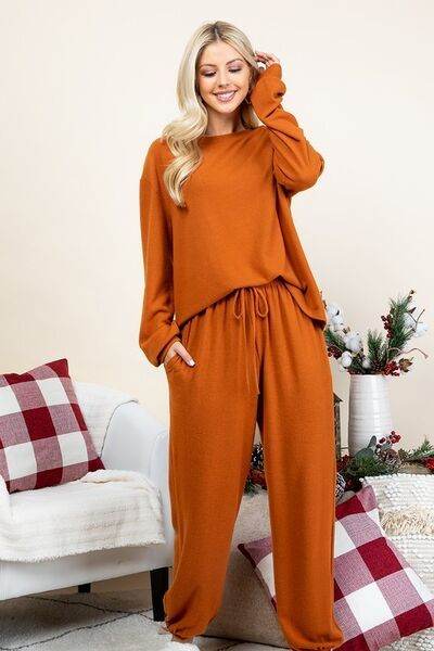 Super Lady Full Size Fuzzy Hacci Brush Round Neck Top and Pants Lounge Set - Shop Style & More | Fresh Looks, Everyday Deals & Free Shipping