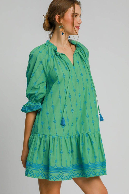 Umgee Full Size Tassel Embroidered Flounce Sleeve Mini Dress Plus Size - Shop Style & More | Fresh Looks, Everyday Deals & Free Shipping
