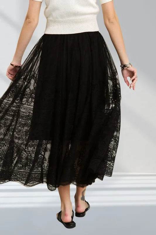 ADORA Elastic Waist Raw Hem Lace Maxi Skirt - Shop Style & More | Fresh Looks, Everyday Deals & Free Shipping