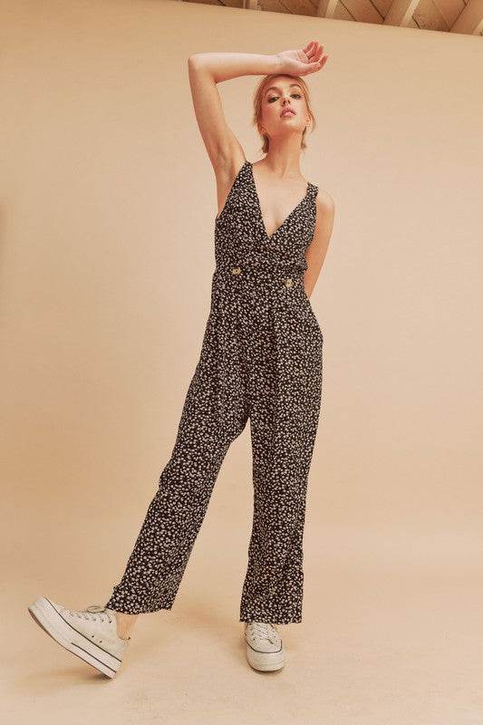 Aemi + Co Ditsy Floral Surplice Sleeveless Wide Leg Jumpsuit - Shop Style & More | Fresh Looks, Everyday Deals & Free Shipping