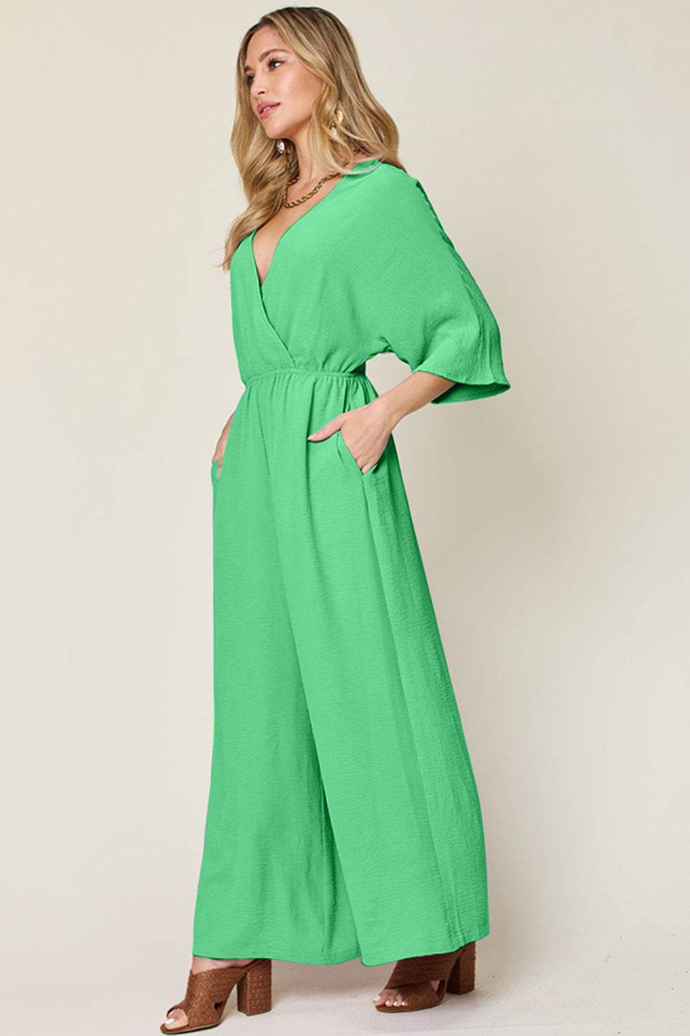 Double Take Full Size Surplice Wide Leg Jumpsuit with Pockets - Shop Style & More | Fresh Looks, Everyday Deals & Free Shipping