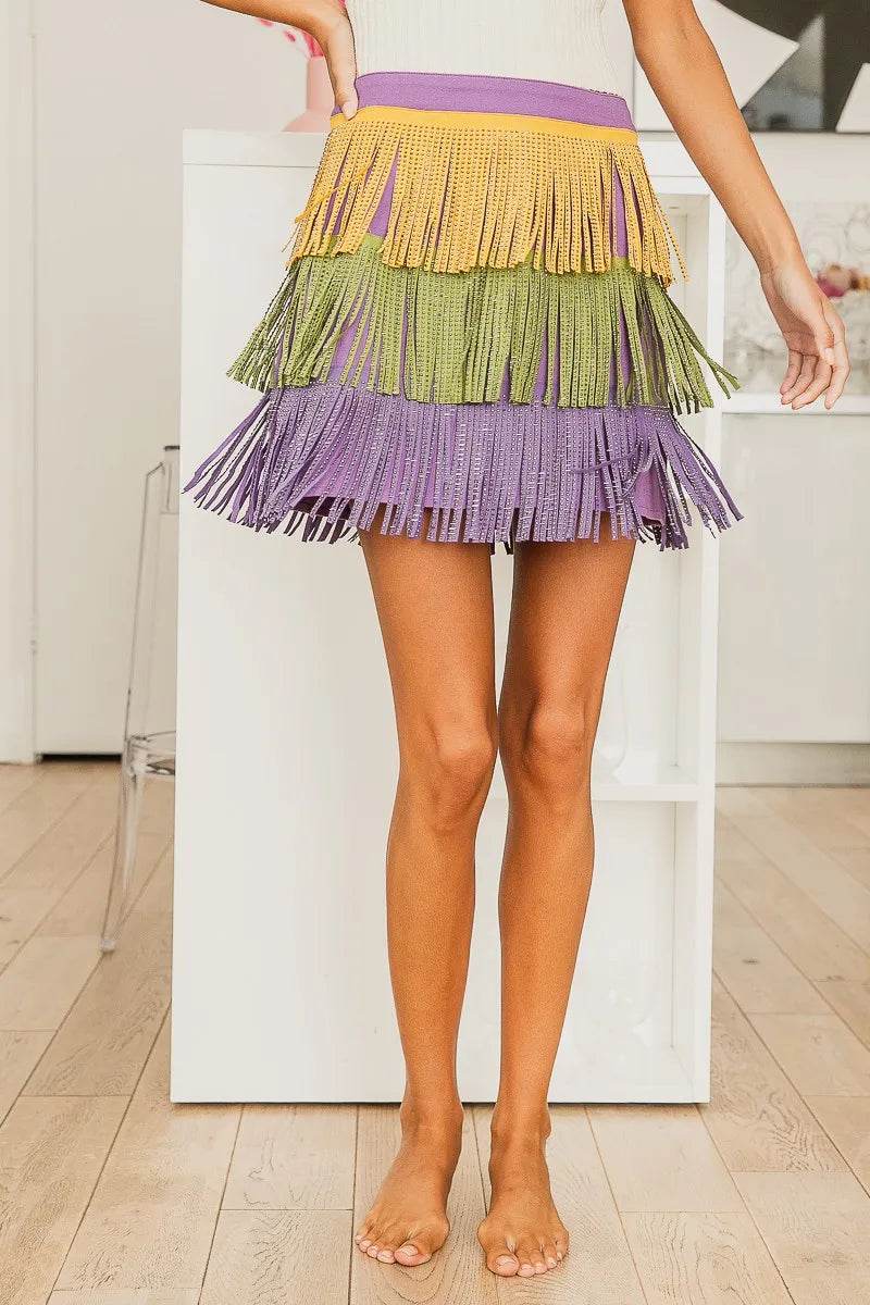BiBi Mardi Gras Rhinestone Fringed Skirt - Shop Style & More | Fresh Looks, Everyday Deals & Free Shipping