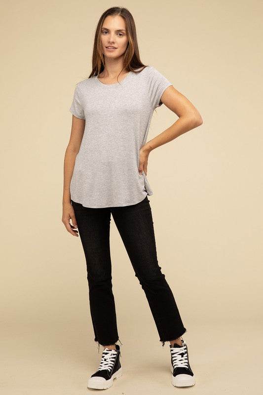Flowy Round Hem Rayon Short Sleeve Top - Shop Style & More | Fresh Looks, Everyday Deals & Free Shipping
