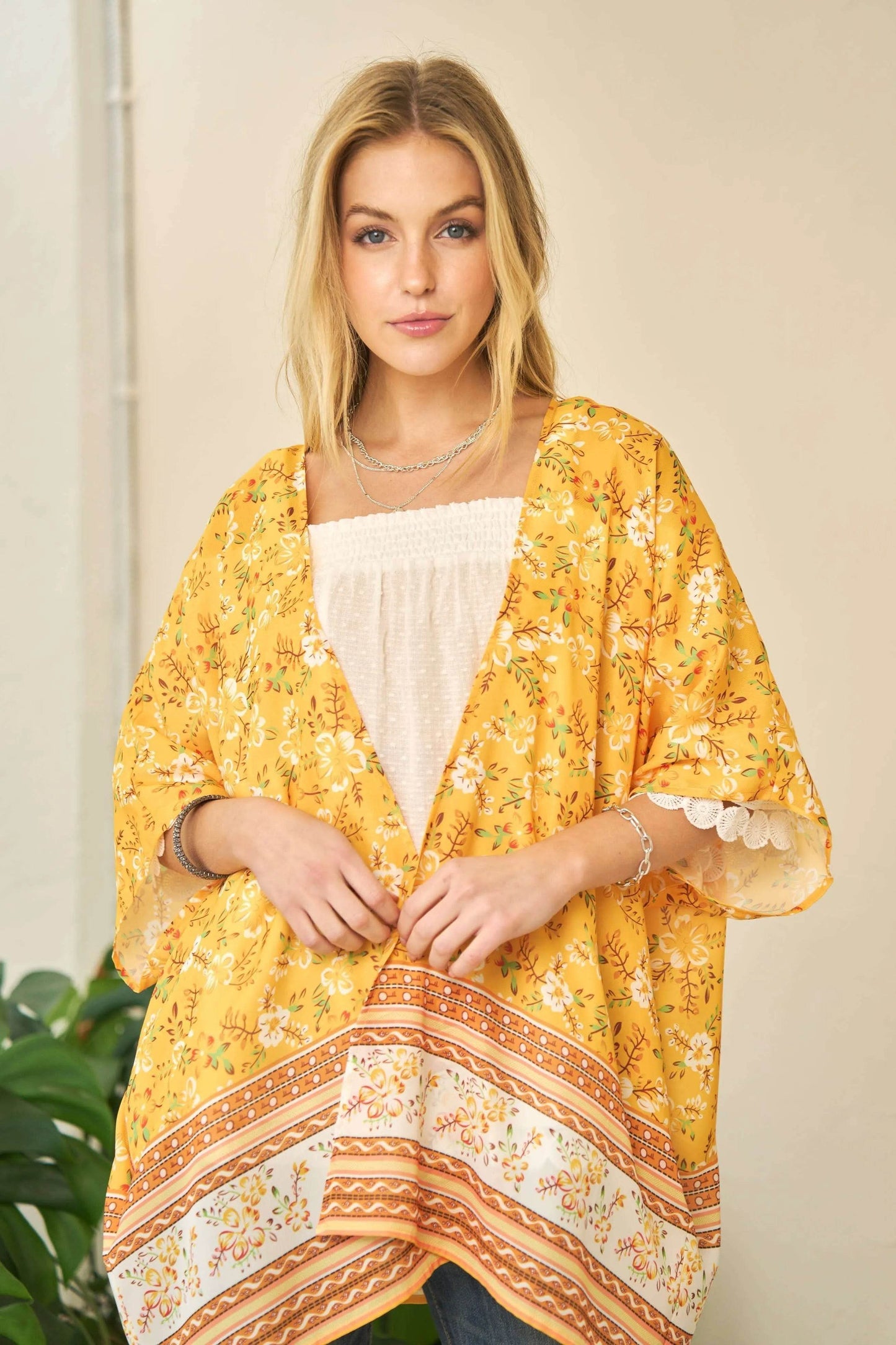 Davi & Dani Floral Printed Short Sleeve Loose Fit Kimono Cover Up - Shop Style & More | Fresh Looks, Everyday Deals & Free Shipping