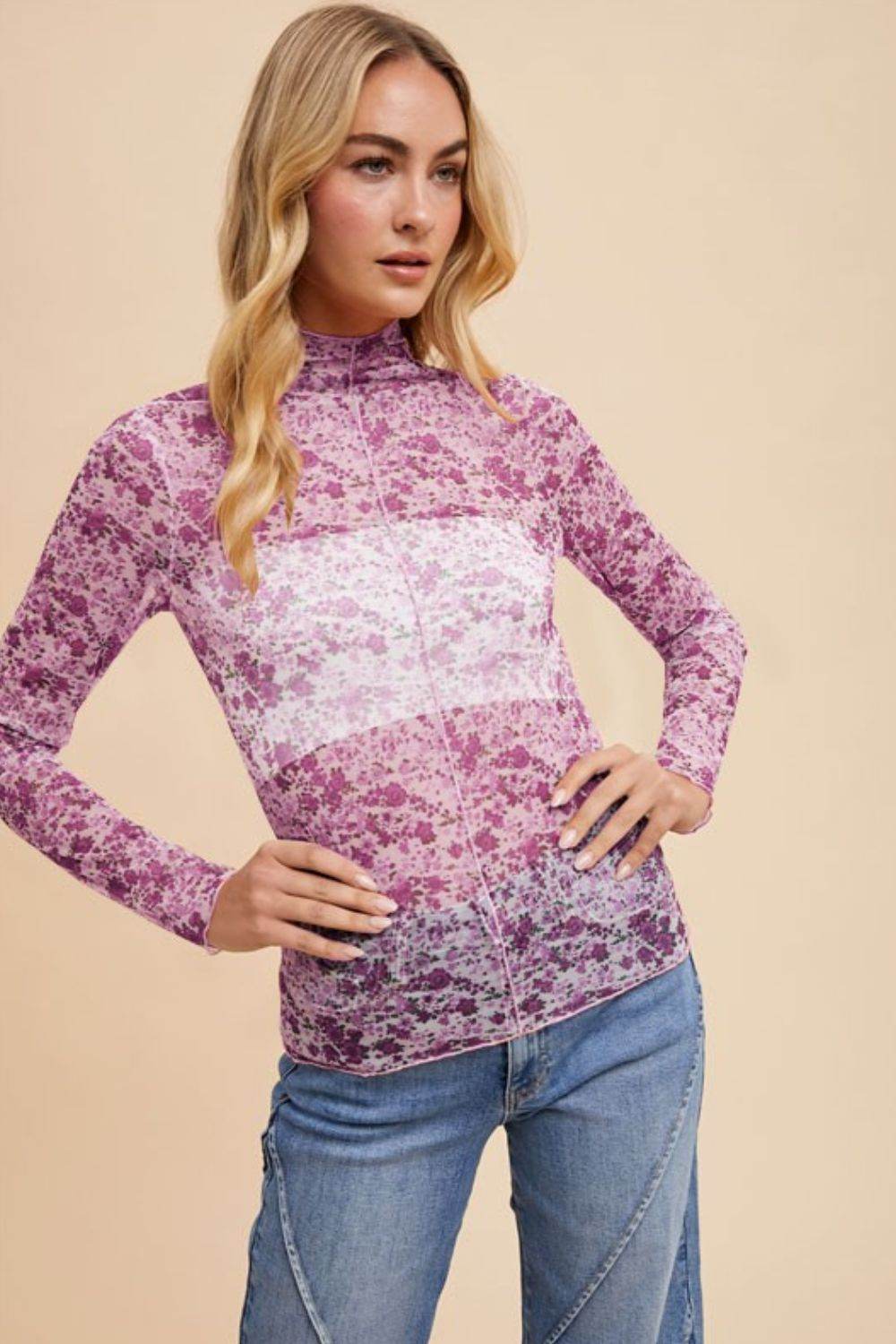 Annie Wear Floral Lettuce Hem Sheer Mesh Top - Shop Style & More | Fresh Looks, Everyday Deals & Free Shipping