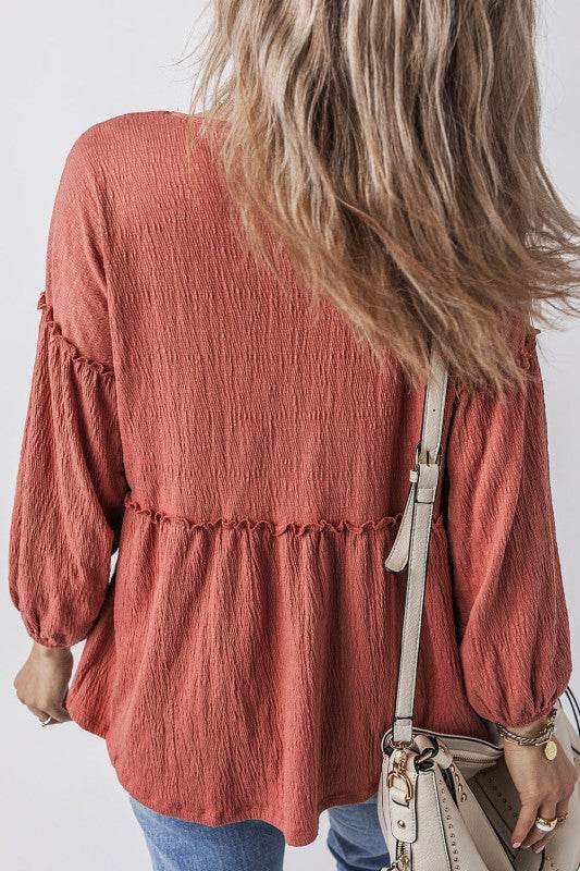 Rowan Textured Frilled Trim Puff Sleeve Blouse - Shop Style & More | Fresh Looks, Everyday Deals & Free Shipping