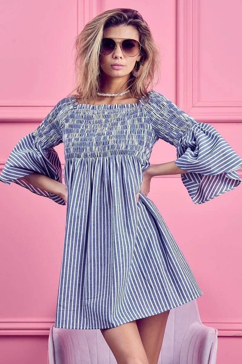 BiBi Smocked Off Shoulder Striped Dress - Shop Style & More | Fresh Looks, Everyday Deals & Free Shipping