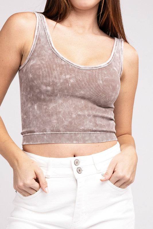 2 Way Neckline Washed Ribbed Cropped Tank Top - Shop Style & More | Fresh Looks, Everyday Deals & Free Shipping