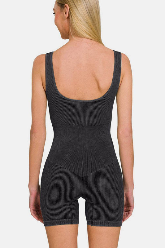 Zenana Washed Ribbed Romper with Pad - Shop Style & More | Fresh Looks, Everyday Deals & Free Shipping
