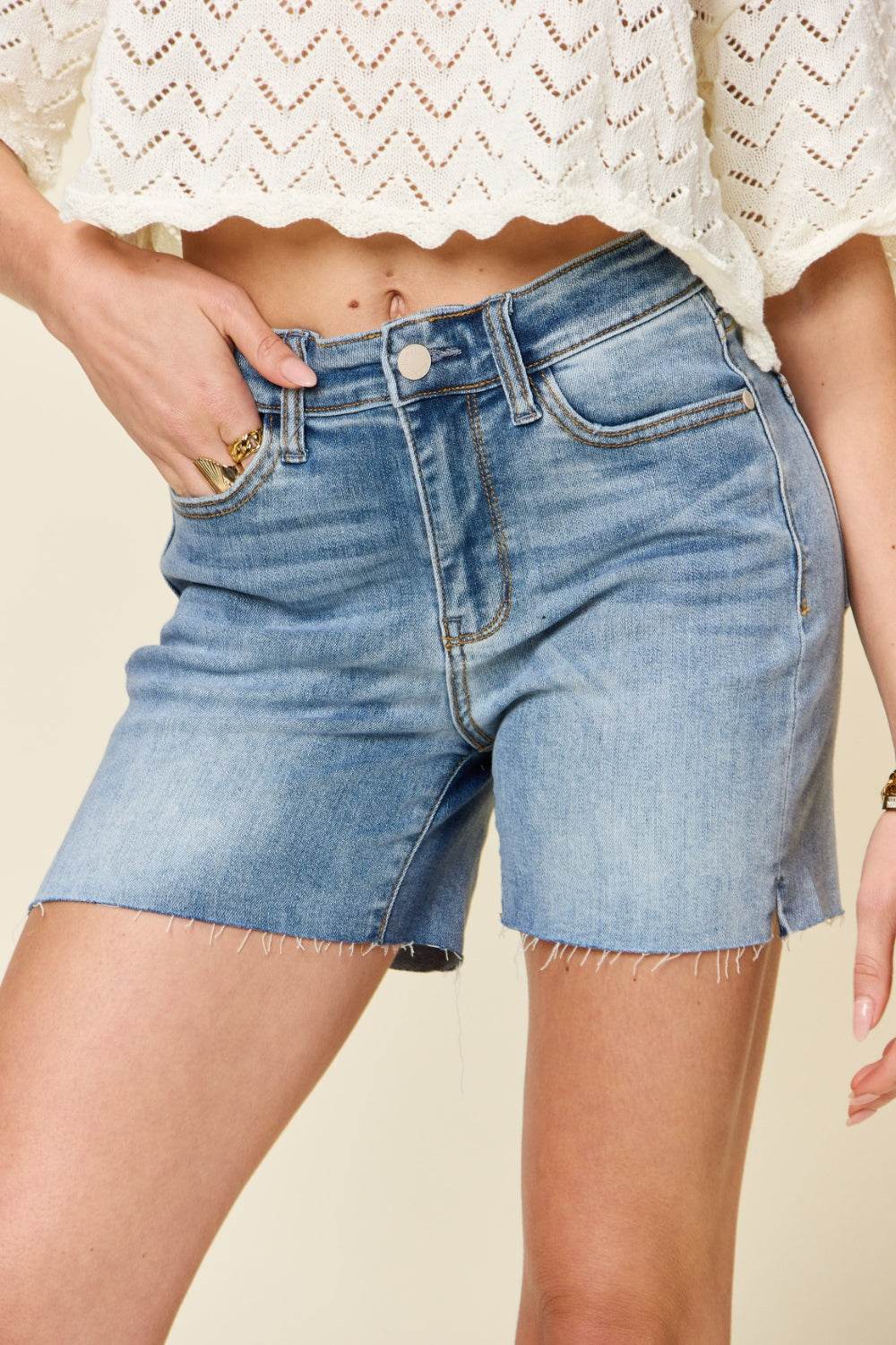 Judy Blue Full Size High Waist Raw Hem Denim Shorts - Shop Style & More | Fresh Looks, Everyday Deals & Free Shipping