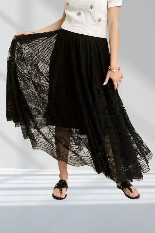 ADORA Elastic Waist Raw Hem Lace Maxi Skirt - Shop Style & More | Fresh Looks, Everyday Deals & Free Shipping