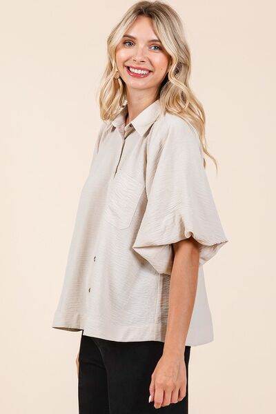 Mittoshop Airflow Short Bubble Sleeve Button Down Shirt - Shop Style & More | Fresh Looks, Everyday Deals & Free Shipping