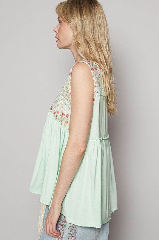 POL Lace Detail Frill Floral V-Neck Sleeveless Top - Shop Style & More | Fresh Looks, Everyday Deals & Free Shipping