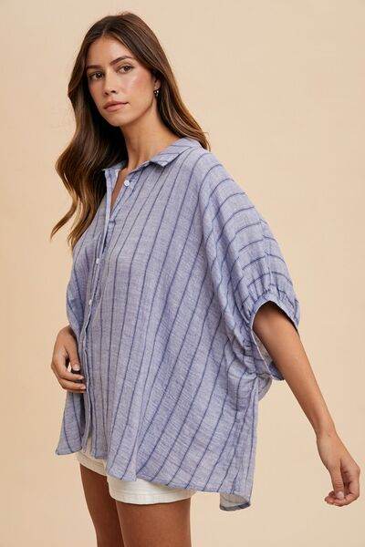 Annie Wear Striped Button Up Half Sleeve Shirt - Shop Style & More | Fresh Looks, Everyday Deals & Free Shipping