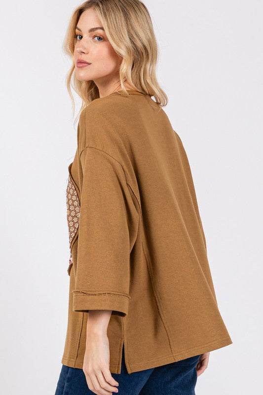 SAGE + FIG Floral Peace Patch Round Neck Top - Shop Style & More | Fresh Looks, Everyday Deals & Free Shipping