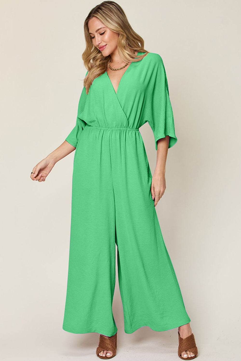 Double Take Full Size Surplice Wide Leg Jumpsuit with Pockets - Shop Style & More | Fresh Looks, Everyday Deals & Free Shipping