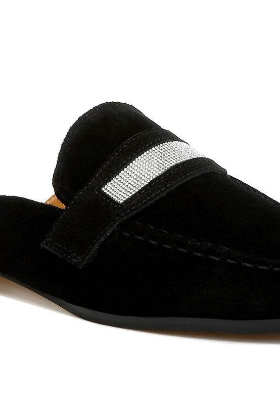 Belorose Rhinestone Strap Suede Mules - Shop Style & More | Fresh Looks, Everyday Deals & Free Shipping